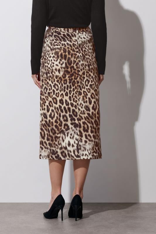 Evans STAR Beige Brown Denim Leopard Print Midi Skirt