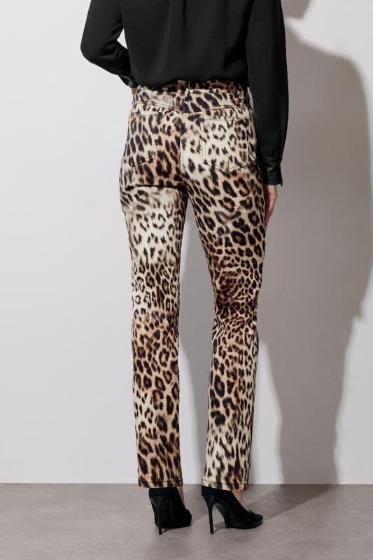 Evans STAR Beige Brown Denim Leopard Straight Leg Jeans