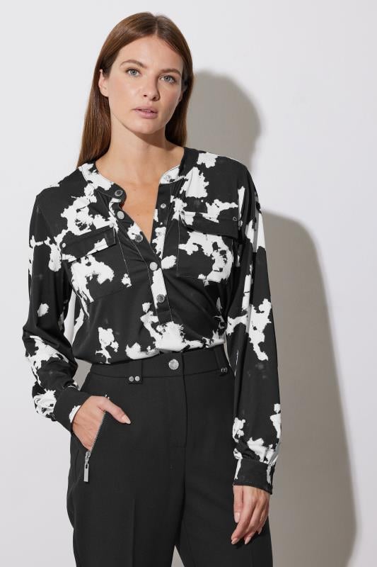 Evans STAR Black Abstract Print Military Button Shirt