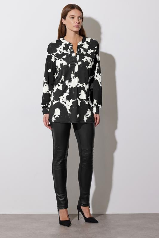 evans STAR Black Abstract Print Military Button Shirt