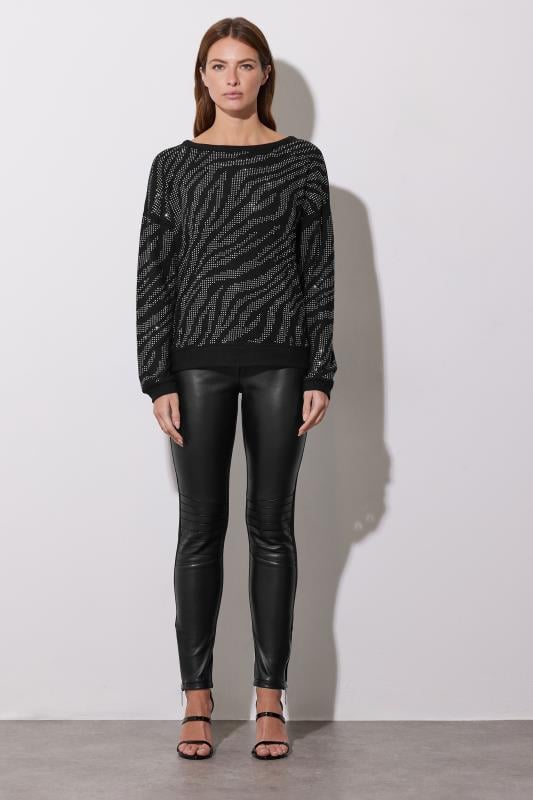 Evans STAR Black Animal Diamante Embellished Jumper