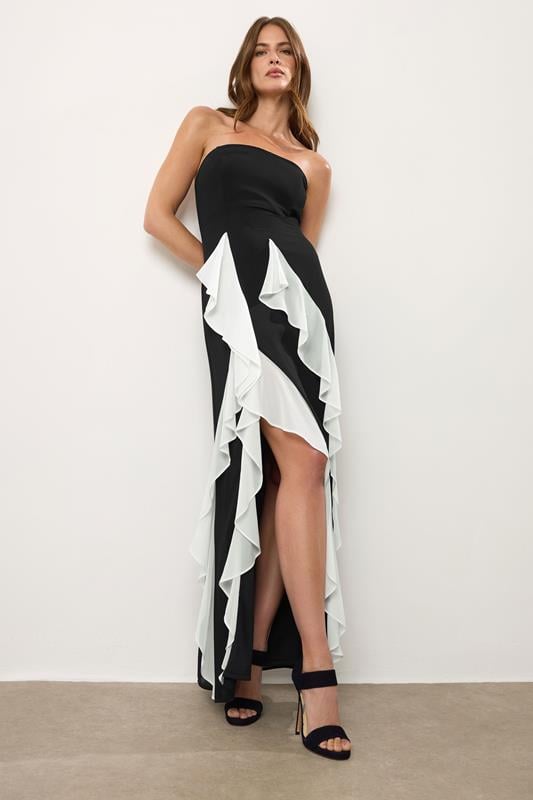 Evans STAR Black Bandeau Contrast Ruffle Maxi Dress