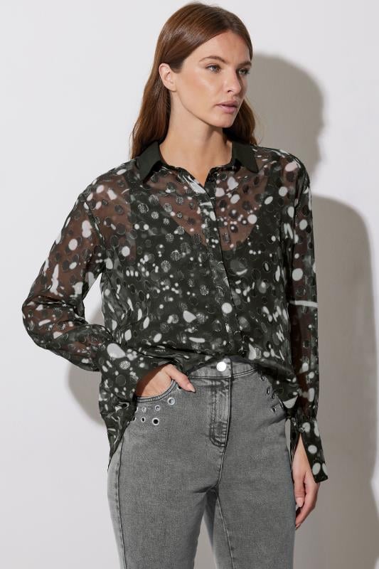 Evans STAR Black Contrast Collar Polka Dot Print Shirt