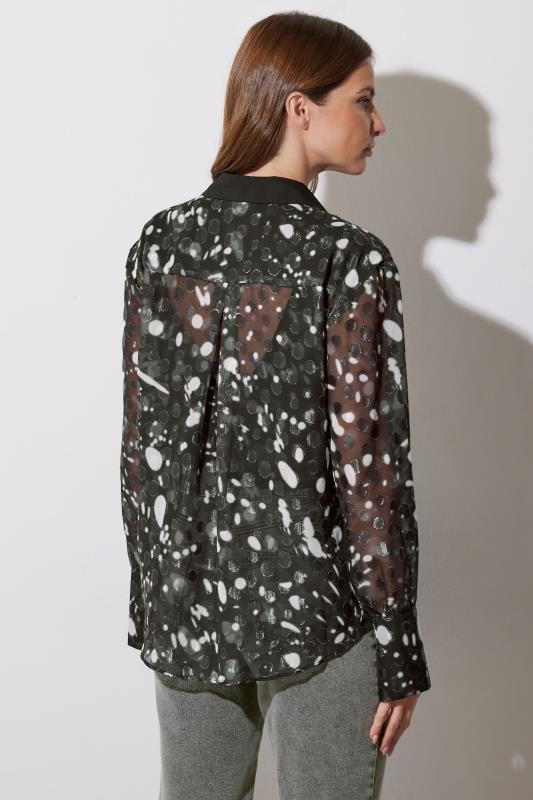 Evans STAR Black Contrast Collar Polka Dot Print Shirt