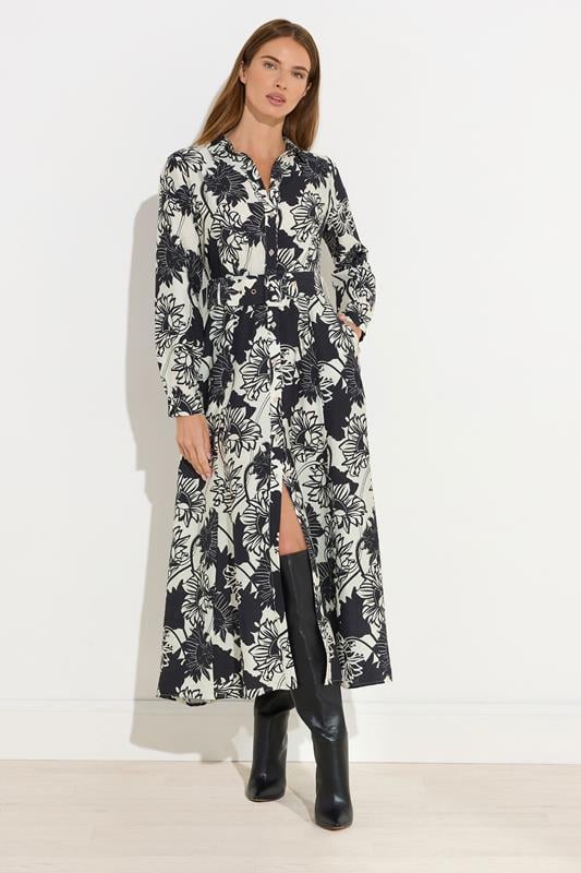 Evans STAR Black Floral Print Button Through Midi Dress