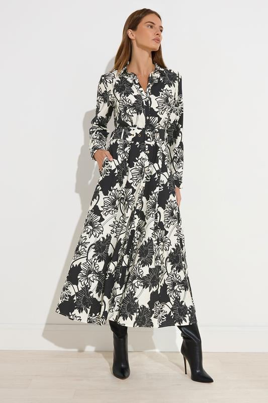 Evans STAR Black Floral Print Button Through Midi Dress
