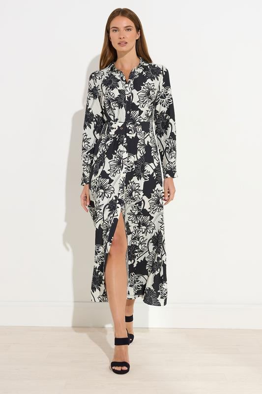 Evans STAR Black Floral Print Button Through Midi Dress