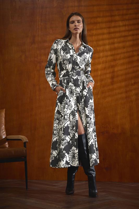 evans STAR Black Floral Print Button Through Midi Dress