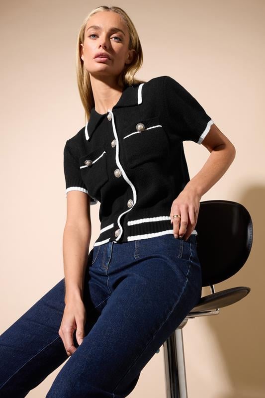 Evans STAR Black Knitted Contrast Pearl Button Cardigan