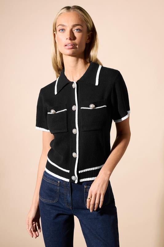 Evans STAR Black Knitted Contrast Pearl Button Cardigan