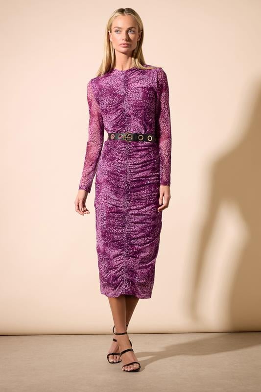 Evans STAR Fuchsia Pink Mesh Snake Print Ruched Dress