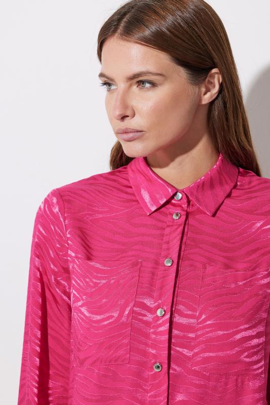 Evans STAR Hot Pink Animal Print Satin Jacquard Shirt