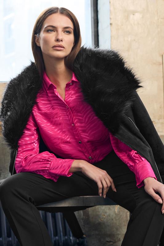 evans STAR Hot Pink Animal Print Satin Jacquard Shirt