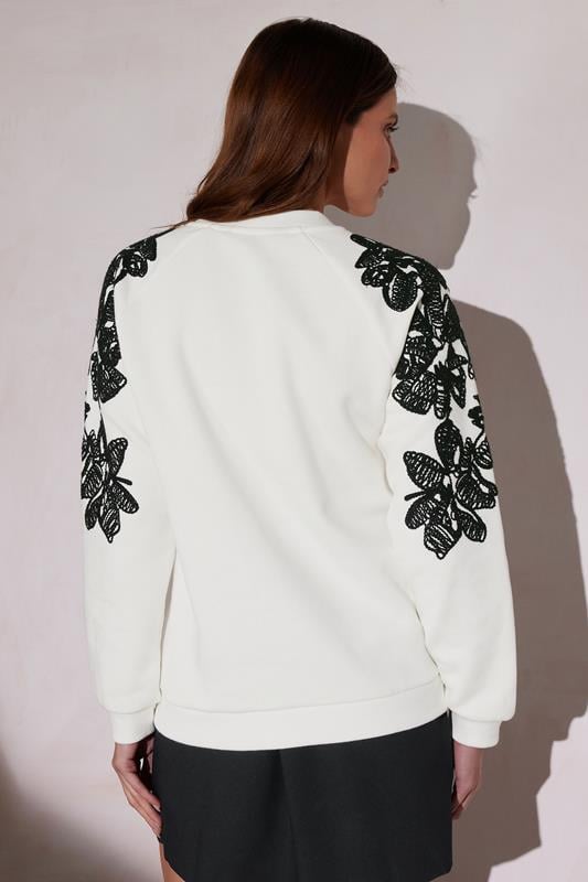 Evans STAR Ivory White Floral Embroidered Sweatshirt