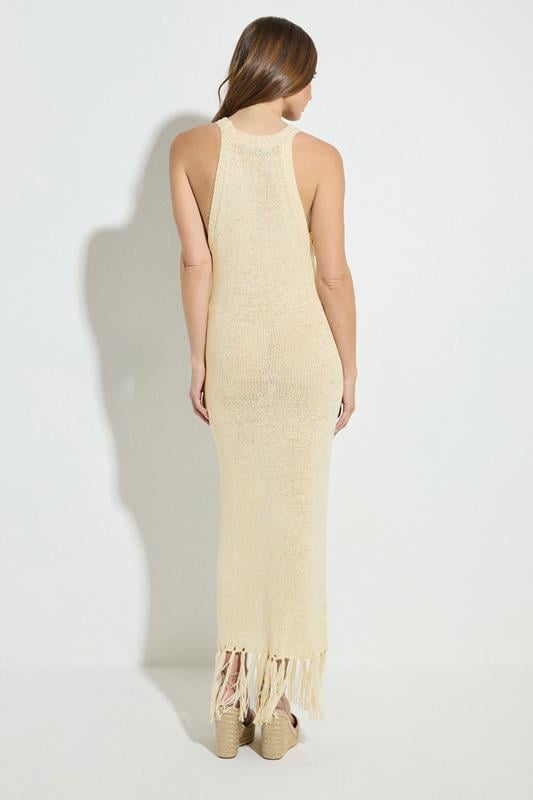 Evans STAR Natural Brown Knitted Tassel Trim Midaxi Dress