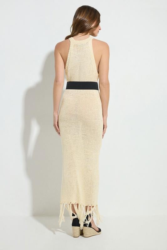 Evans STAR Natural Brown Knitted Tassel Trim Midaxi Dress