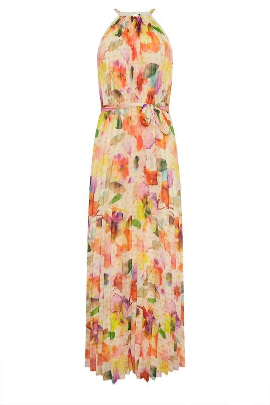 Evans STAR Orange Abstract Pleated Halter Neck Maxi Dress