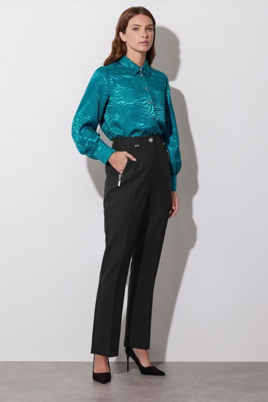 Evans STAR Teal Blue Animal Print Satin Jacquard Shirt