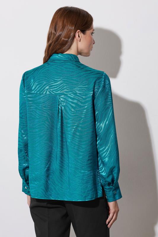 Evans STAR Teal Blue Animal Print Satin Jacquard Shirt