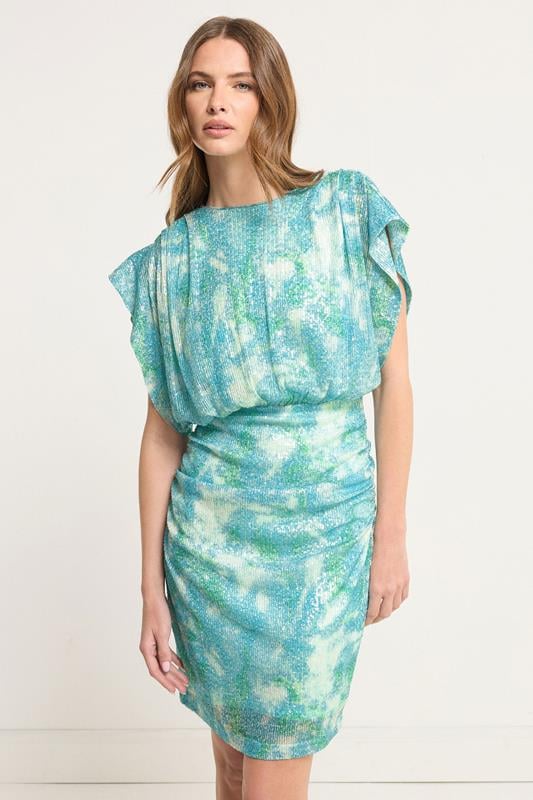 Evans STAR Turquoise Green Sequin Ruched Mini Dress
