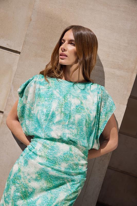 evans STAR Turquoise Green Sequin Ruched Mini Dress