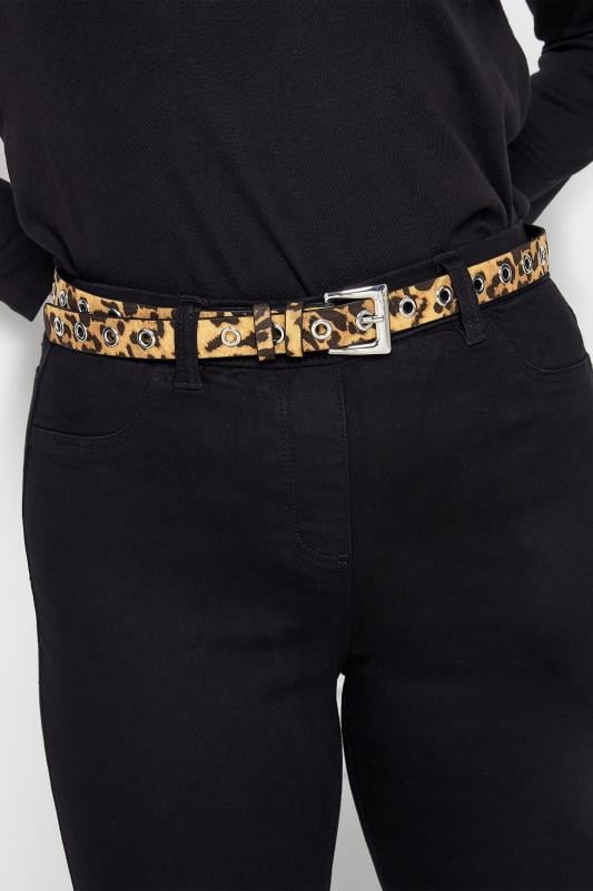 Evans Yours 2 PACK Black & Beige Brown Animal Print Eyelet Detail Belts