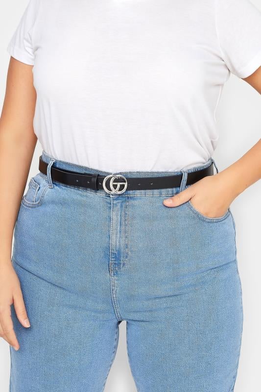 Evans Yours 2 PACK Black & Croc Print Initial Logo Belts