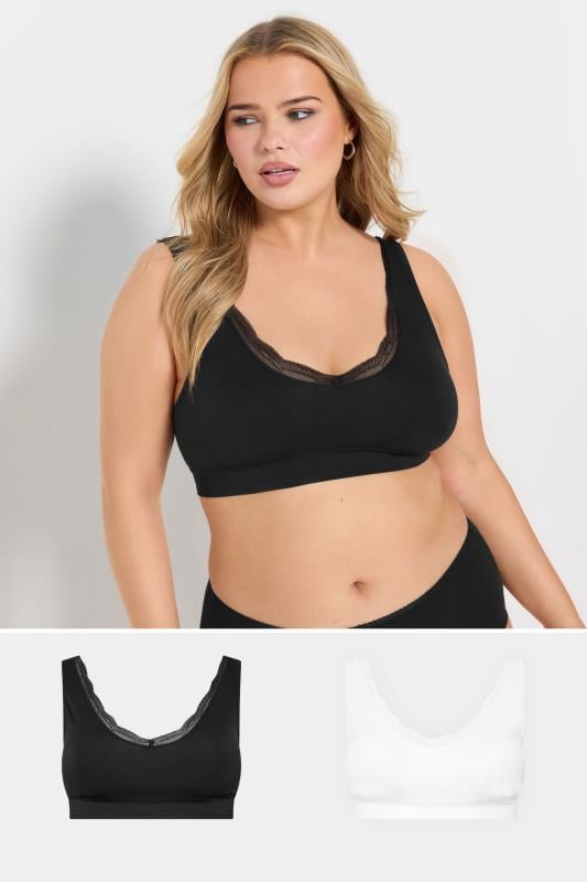 evans YOURS 2 PACK Black & White Lace Trim Seamless Bralette