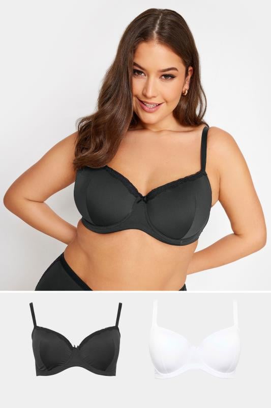 evans YOURS 2 PACK Black & White Lace Trim T-Shirt Bras