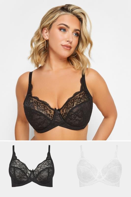 evans YOURS 2 PACK Black & White Stretch Lace Non-Padded Underwired Balcony Bras