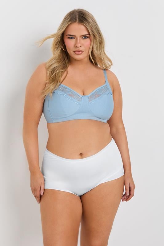 Evans YOURS 2 PACK Blue & White Cotton Lace Trim Non-Padded Non-Wired Bralettes