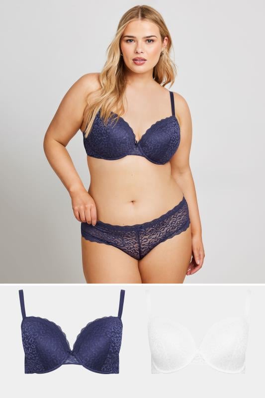 evans YOURS 2 PACK Blue & White Lace Trim Padded Bras