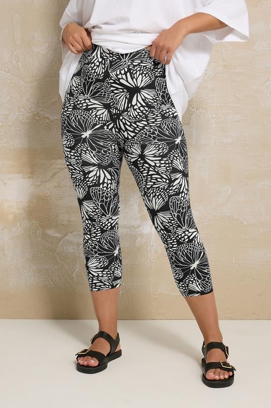Evans YOURS 2 PACK Curve Black Butterfly Print Cropped Leggings