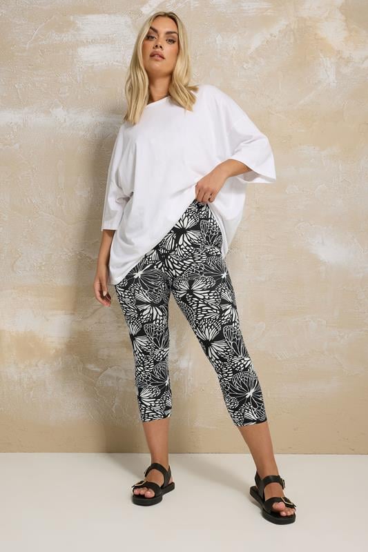 Evans YOURS 2 PACK Curve Black Butterfly Print Cropped Leggings