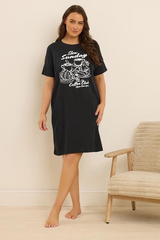 Evans YOURS 2 PACK Curve Black 'Coffee Club' Sleep Tee Nightdresses