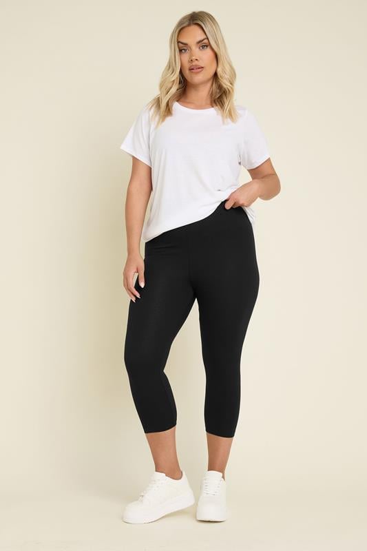 Evans YOURS 2 PACK Curve Black Daisy Print Cropped Leggings