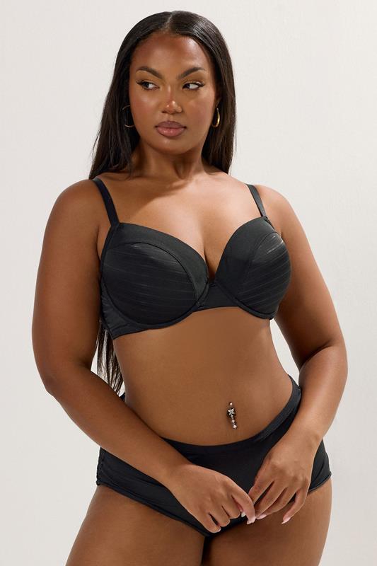 Evans YOURS 2 PACK Curve Black & Pink Burnout Stripe T-Shirt Bras