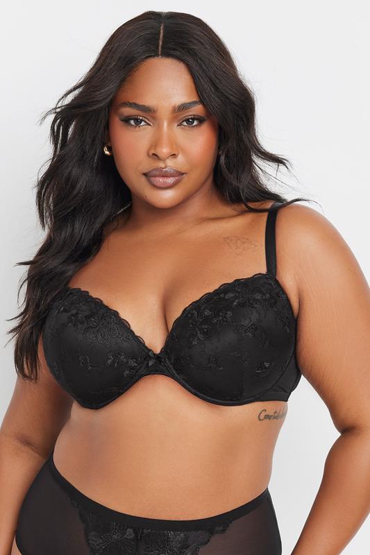 Evans YOURS 2 PACK Curve Black & Pink Floral Lace Embroidered Padded Bras