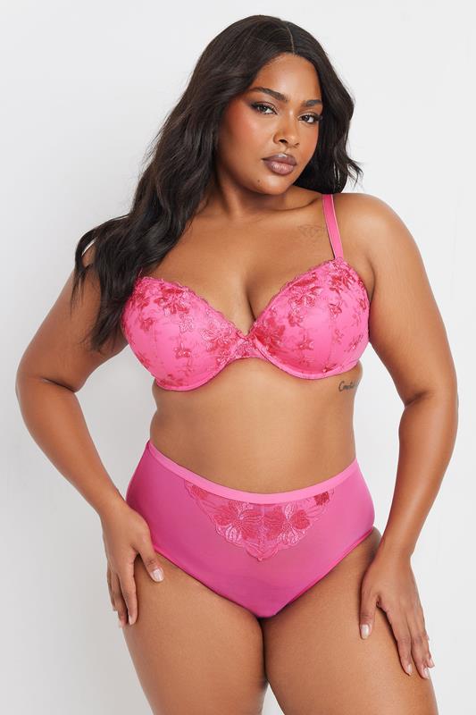 Evans YOURS 2 PACK Curve Black & Pink Floral Lace Embroidered Padded Bras