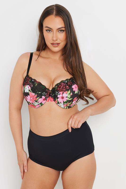 Evans YOURS 2 PACK Curve Black & Pink Floral Print Padded Bras