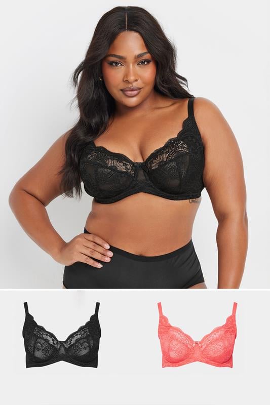 evans YOURS 2 PACK Curve Black & Pink Lace Underwired Bras