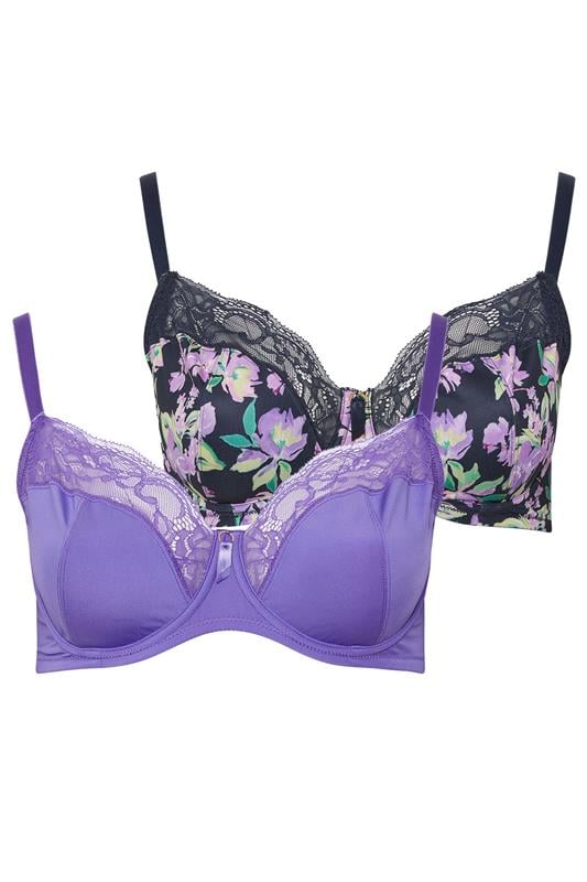 Evans YOURS 2 PACK Curve Black & Purple Floral Underwired Bras