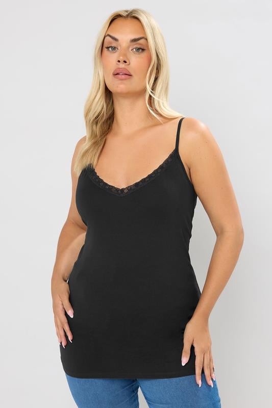 Evans YOURS 2 PACK Curve Black & White Lace Cami Tops