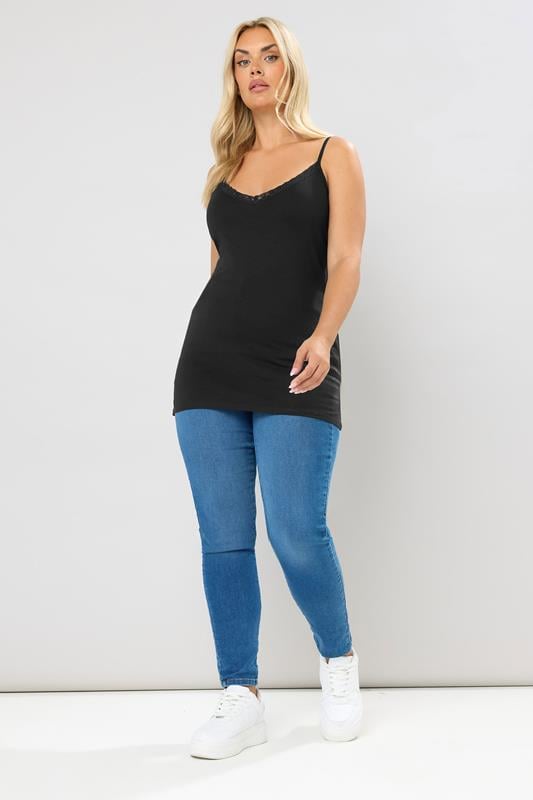 Evans YOURS 2 PACK Curve Black & White Lace Cami Tops
