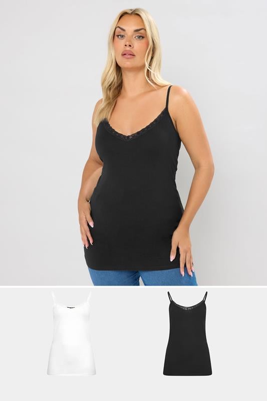 evans YOURS 2 PACK Curve Black & White Lace Cami Tops