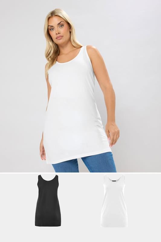 evans YOURS 2 PACK Curve Black & White Longline Vest Tops