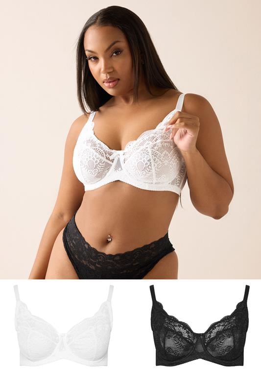 evans YOURS 2 PACK Curve Black & White Swirl Lace Bras