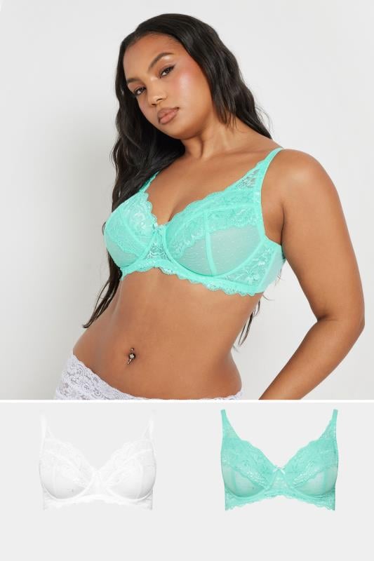 evans YOURS 2 PACK Curve Blue & White Lace Underwired Mesh Bras