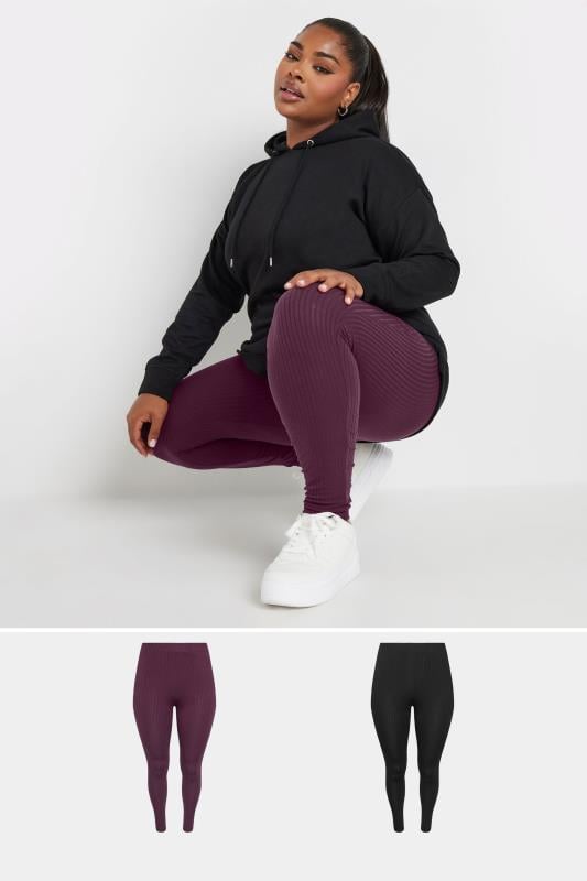 evans YOURS 2 PACK Curve Burgundy Red & Black Ribbed Leggings