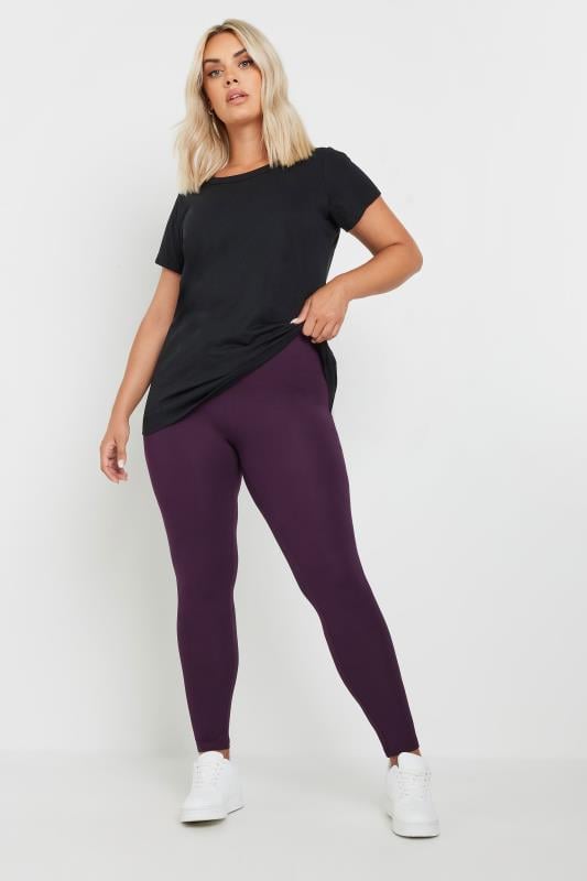 Evans YOURS 2 PACK Curve Burgundy Red & Black Soft Touch Stretch Leggings